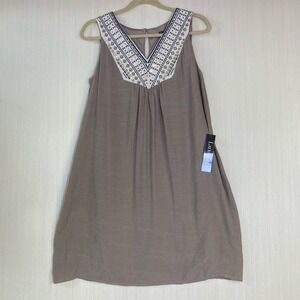 Luxology Women's Dress Sz S Tan Khaki Beaded Neck Lightweight‎ Mini